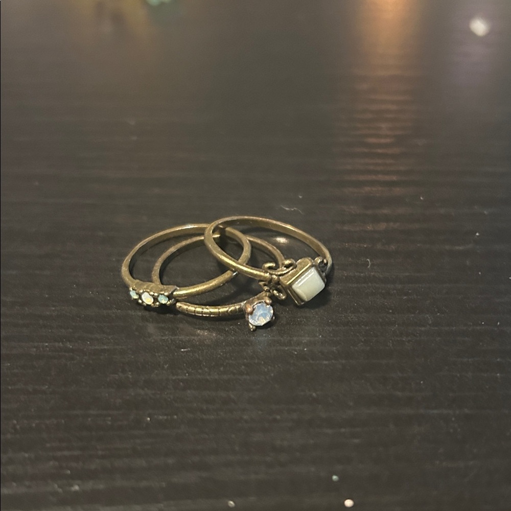 Elegant Gold-Tone Ring Set with Gem Accents